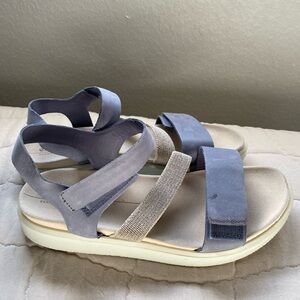 Ecco Women Sandals Comfort Strap On Size 40 /9 Gray Blue Nubuck Flat